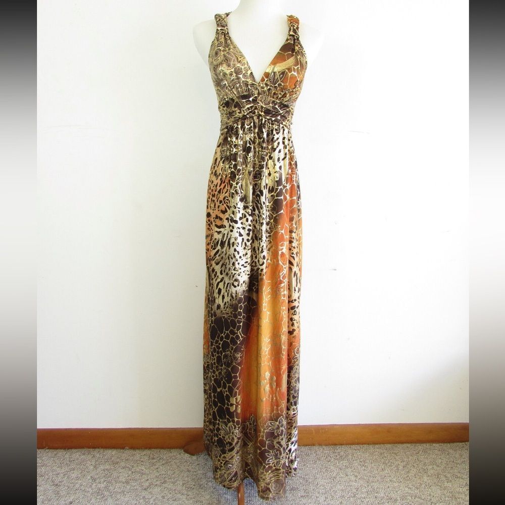 Small Hawaiian Clothing Brown Black Animal Print Full Length Sleeveless Dress - Picture 2 of 8